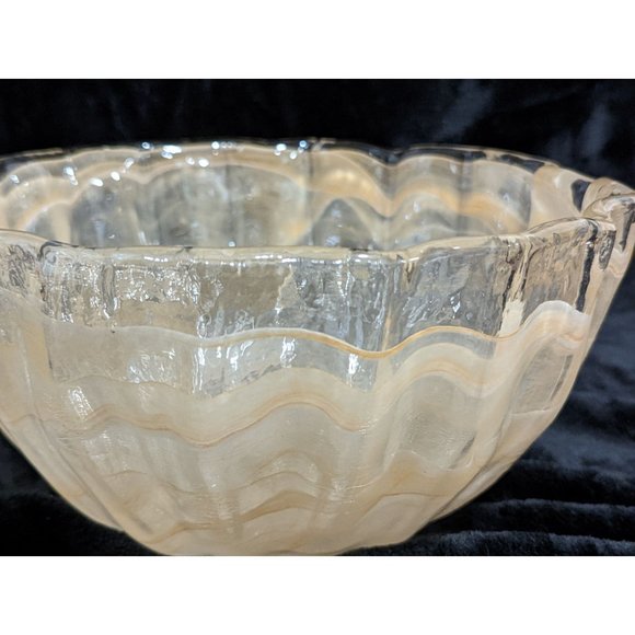Peach Lavorazione Ribbon Style Glass Bowl Hand Blown Functional Art Fruit - Picture 9 of 12
